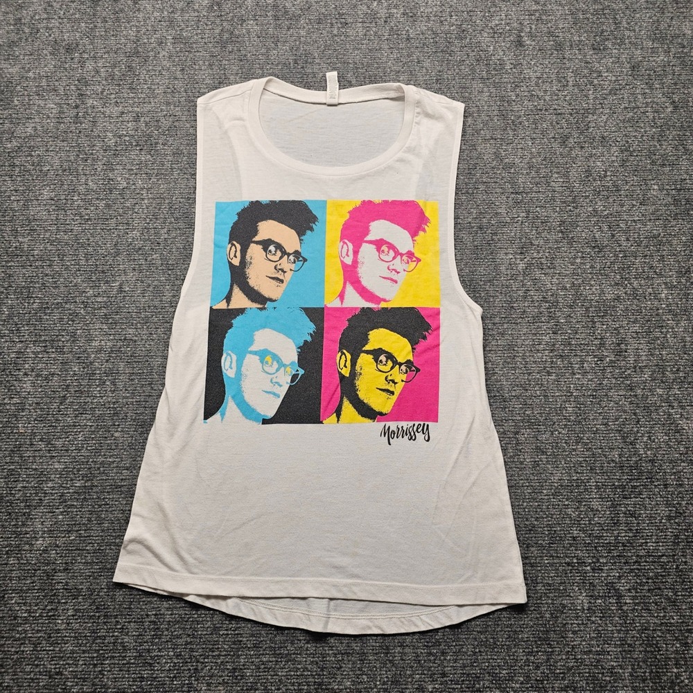 Morrissey Pop Art Muscle Tank Top White Sleeveless Graphic Tee Small